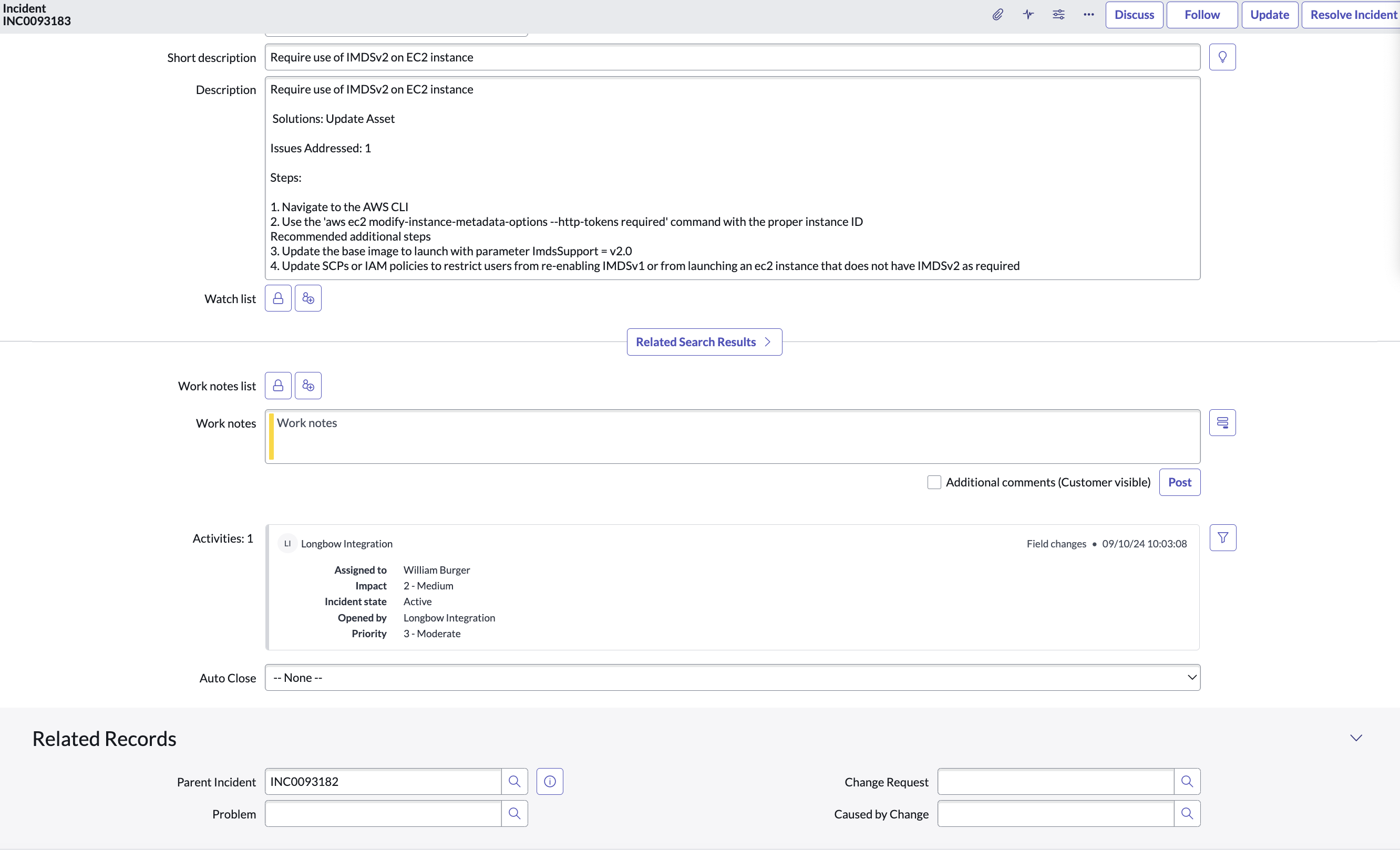 ServiceNow Ticket