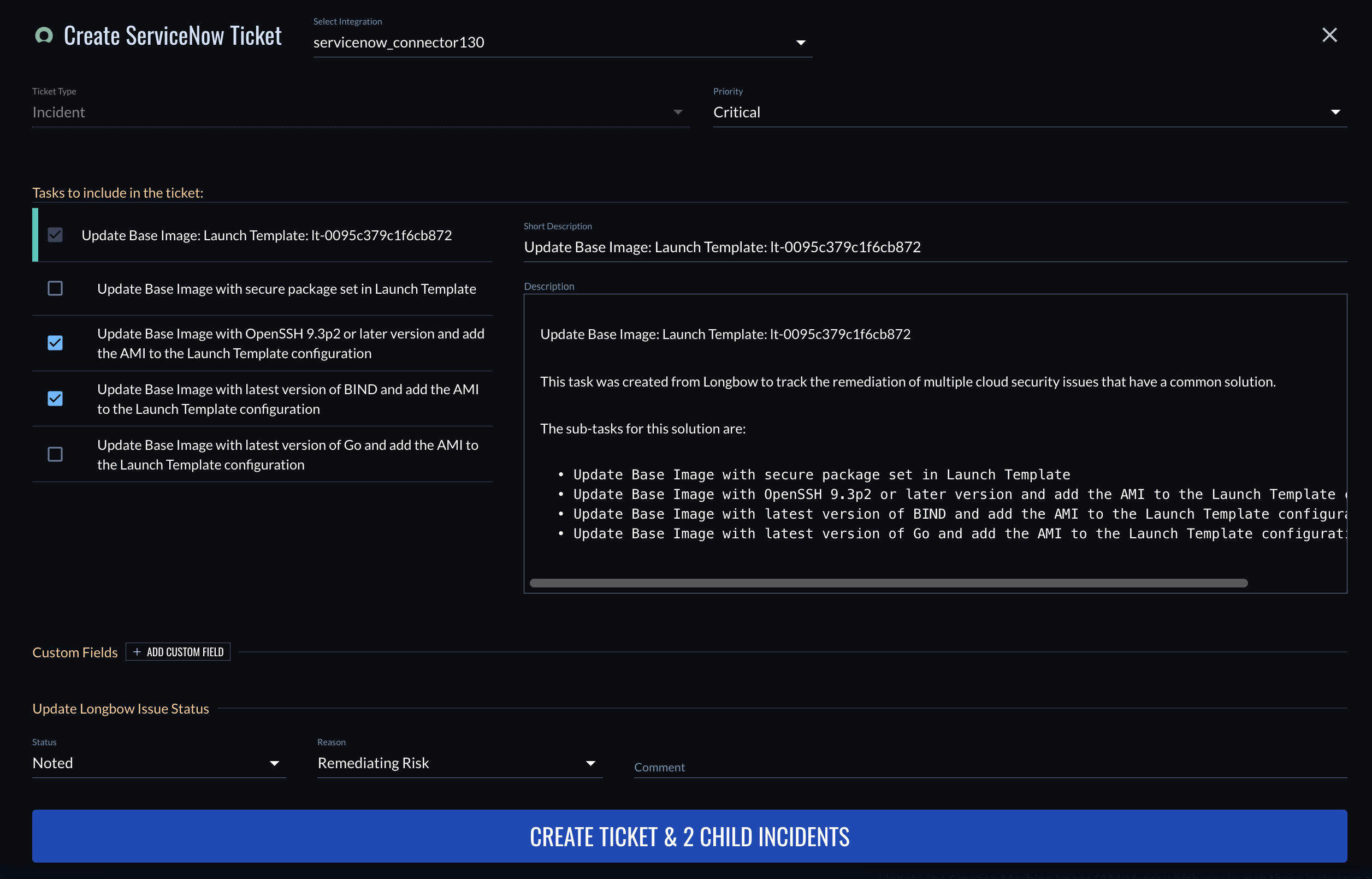 Create ServiceNow Ticket for solution