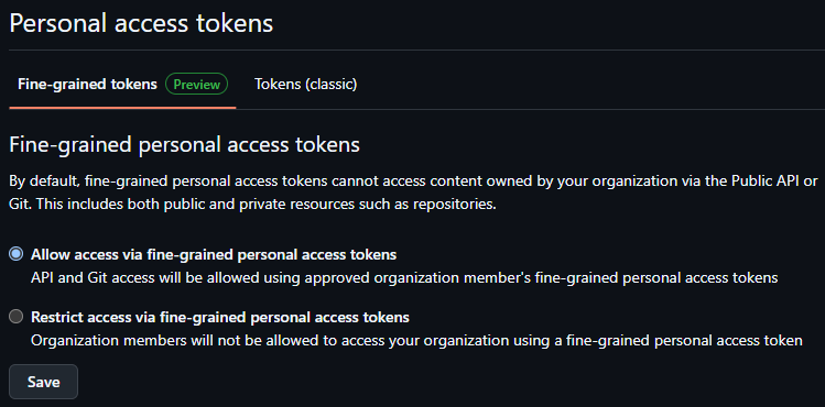Enabled personal access tokens