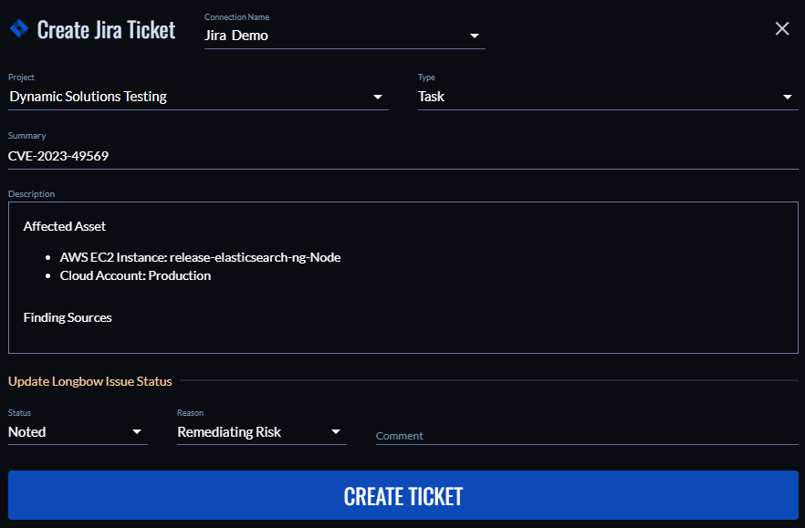 Create Jira Ticket for issue