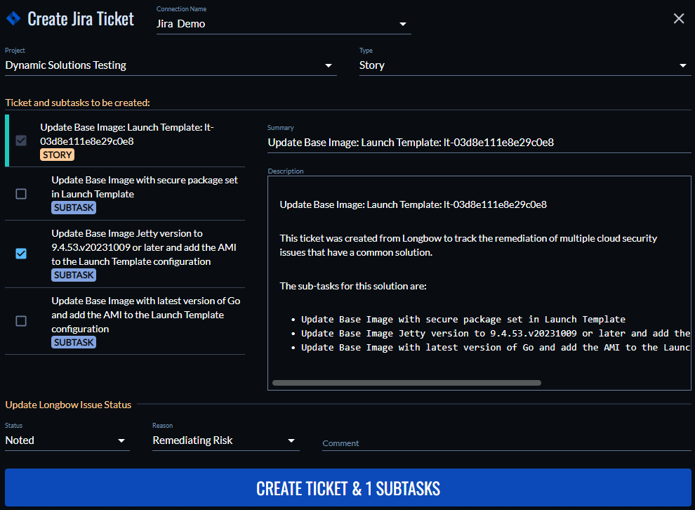 Create Jira Ticket for solution