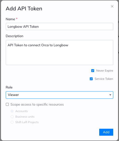 API token dialog