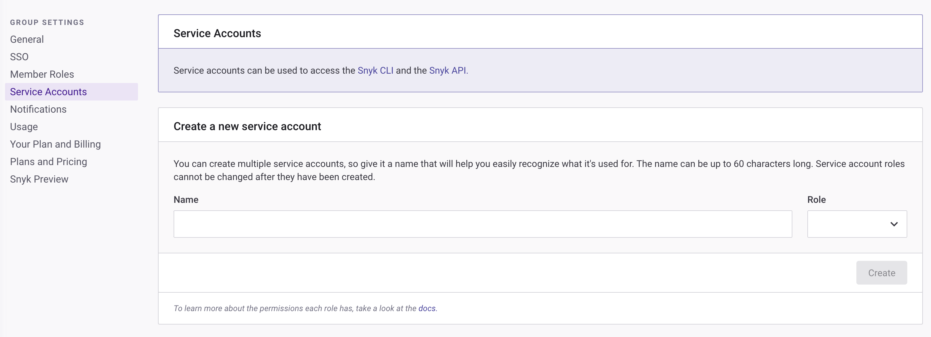 Settings service account