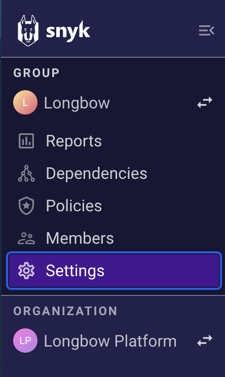 Settings menu