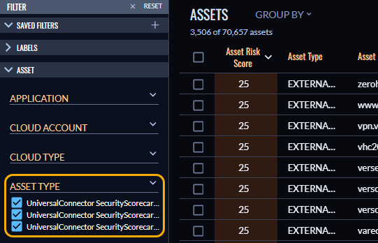 Asset type filter