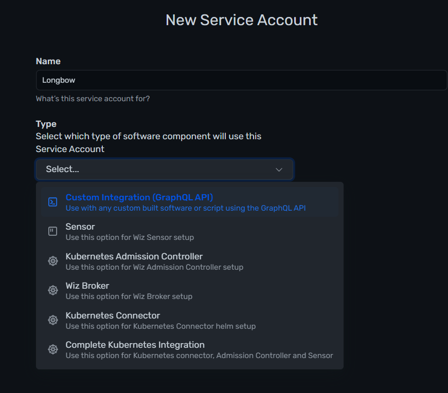 Wiz service account
